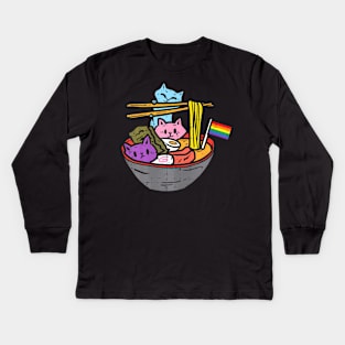 Rainbow Flag Cats Ramen Anime Gay Pride Month Lgbtq Kids Long Sleeve T-Shirt